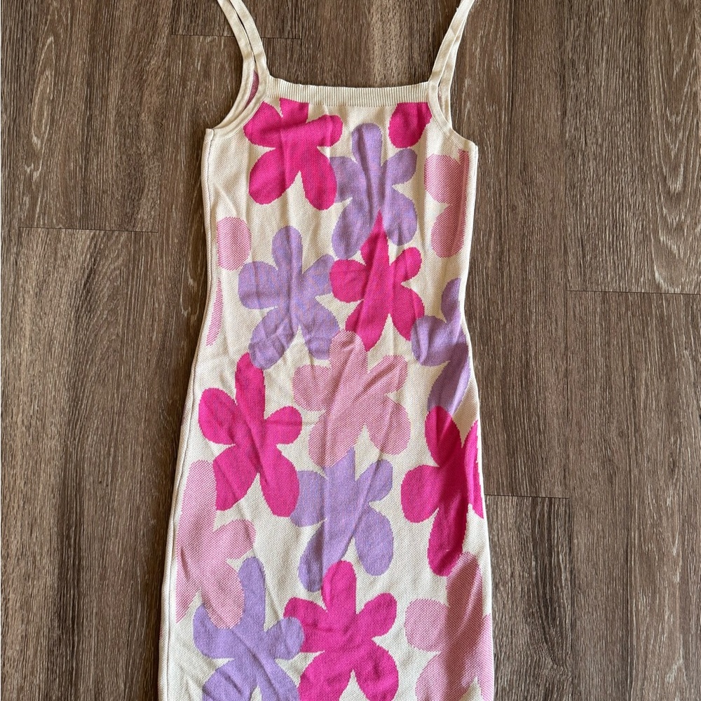 Floral Knit Dress with Pink and Purple Flowers